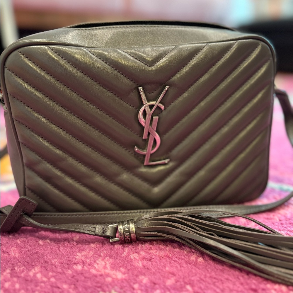 Yves Saint Laurent Gray Chevron Crossbody Bag